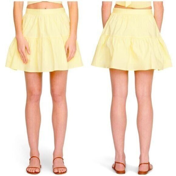 New Staud Sea Stretch Cotton Mini Skirt Ruffle Tiered Sunray Yellow Sz 10 - Picture 2 of 2